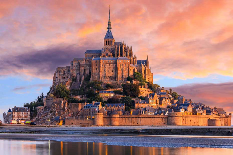 Mont Saint Michel at dusk. One of the most iconic locations in Normandy and Brittany.