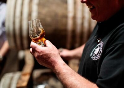 Sampling whisky at Fettercairn Distillery