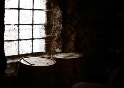 Scotch whisky casks in an old dunnage warehouse