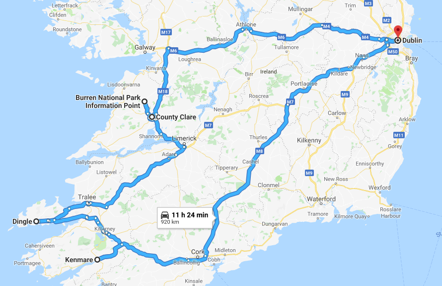 route map of the Wild Atlantic Way Itinerary