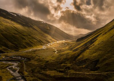 Sun breaks through the clouds at grey mares tail