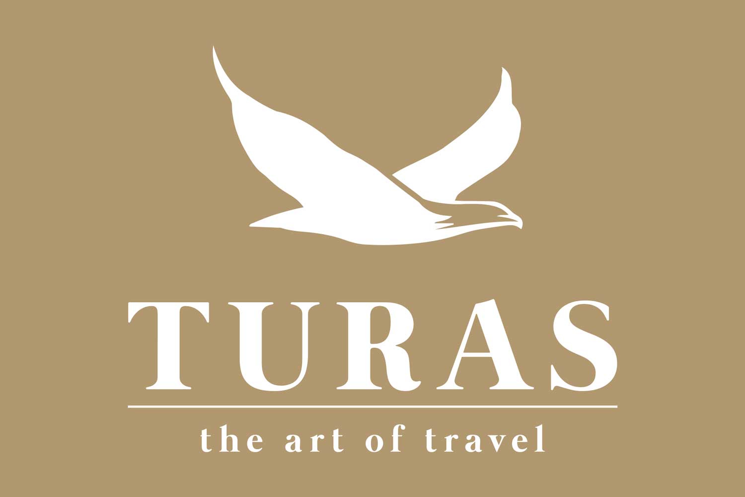 Turas Travel white logo on a gold background to accompany the Turas Travel policy.