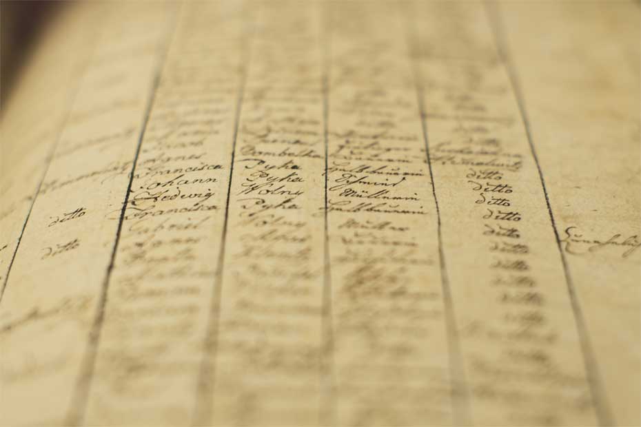 an old book of records for genealogy toruists in the uk