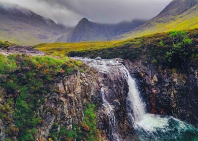 gorgeous landscape view of cuillin hills with waterfalljpg