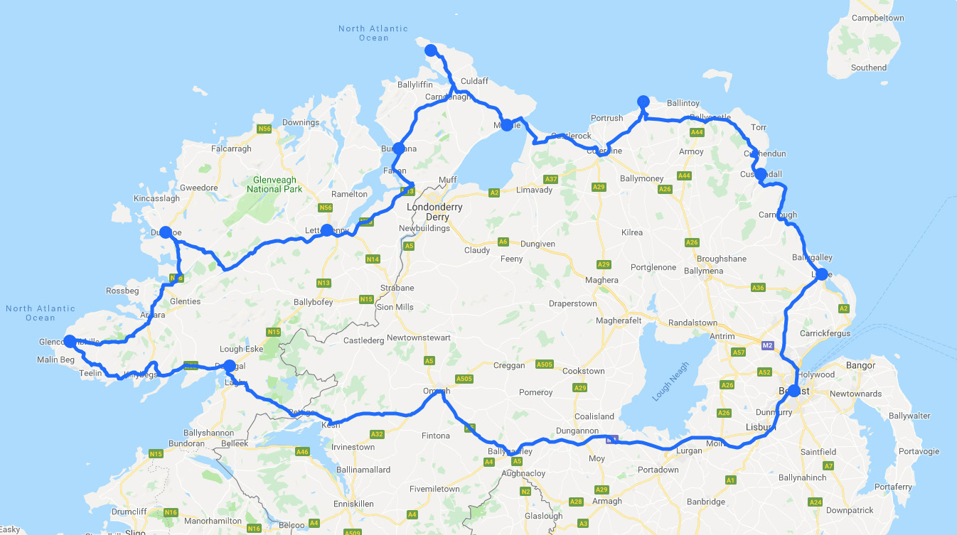 north ireland travel itinerary route map