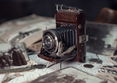 old vintage film camera on photos