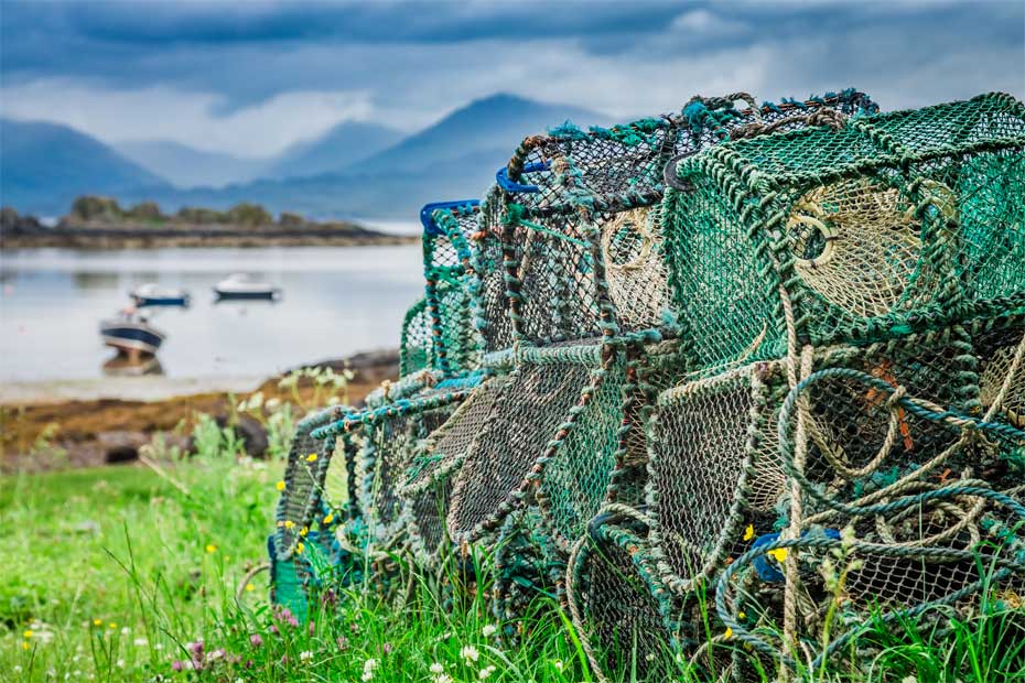 pots on the shore in the scottish highlands