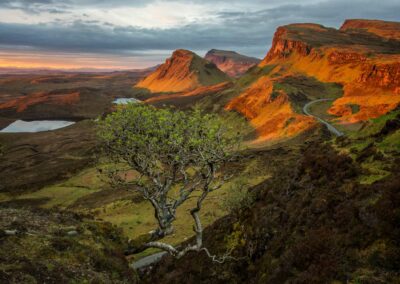 sunrise in the scottish highlands of the quiraing