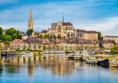 the historic town of Auxerre with Yonne river